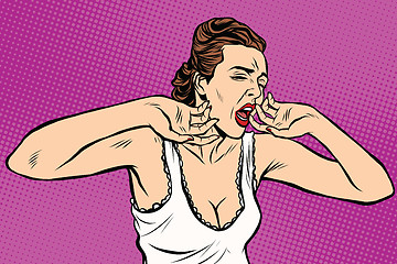 Image showing retro woman yawning in the morning