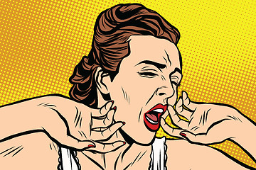 Image showing retro woman yawning in the morning