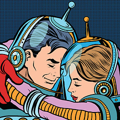 Image showing Retro love couple astronauts man woman