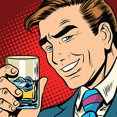 Image showing Toast cheers whisky with ice, elegant man