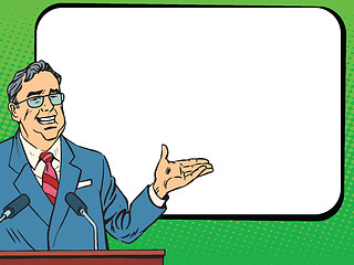 Image showing Boss business man speaking at podium, lecture or presentation