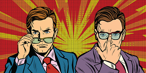 Image showing Two men with glasses look simply