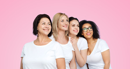 Image showing group of happy different women in white t-shirts