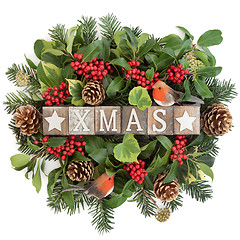 Image showing Xmas Sign and Winter Flora  