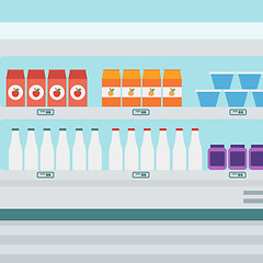 Image showing Supermarket shelves with dairy products.