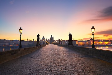 Image showing Charles Bridge at the sunrise