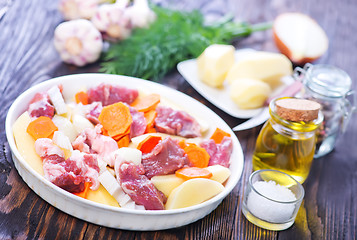 Image showing raw meat with vegetables