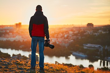 Image showing Photographer at the sunrise