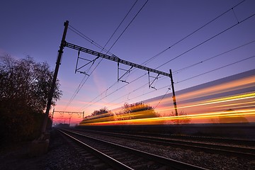 Image showing Train at the sunrise