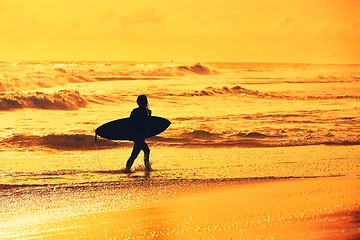 Image showing Silhouette of the surfer girl