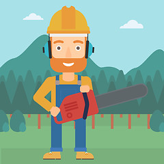 Image showing Lumberjack with chainsaw.