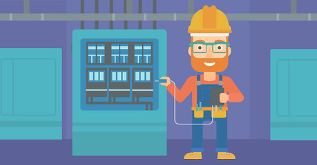 Image showing Electrician with electrical equipment.