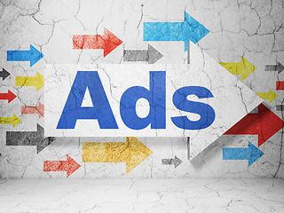 Image showing Marketing concept: arrow with Ads on grunge wall background