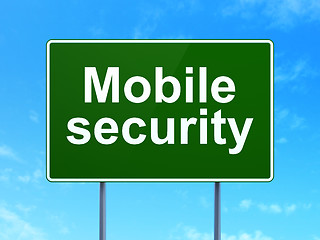 Image showing Protection concept: Mobile Security on road sign background