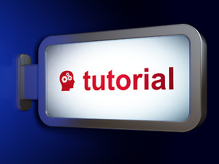 Image showing Learning concept: Tutorial and Head With Gears on billboard background