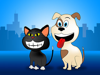 Image showing Happy Pets Represents Domestic Cat And Canines