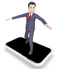 Image showing Character Smartphone Indicates World Wide Web And Business 3d Re