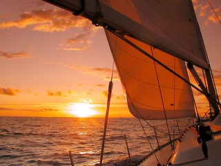 Image showing sailing to the sunset