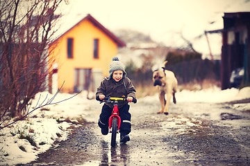 Image showing Boy with dog