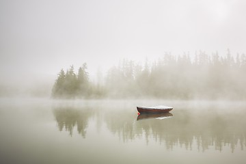 Image showing Boat in mysterious fog