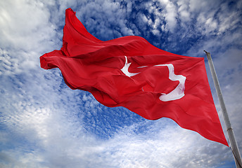 Image showing Waving flag of Turkey with flagpole