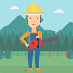 Image showing Lumberjack with chainsaw.