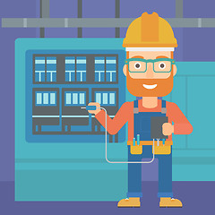 Image showing Electrician with electrical equipment.