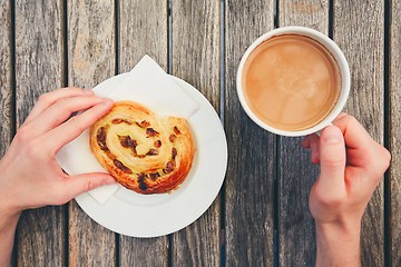 Image showing Morning coffee with with sweet pastries