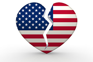 Image showing Broken white heart shape with United States flag