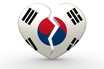 Image showing Broken white heart shape with South Korea flag