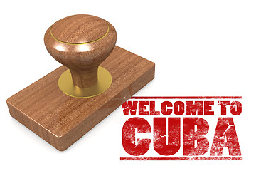 Image showing Red rubber stamp with welcome to Cuba