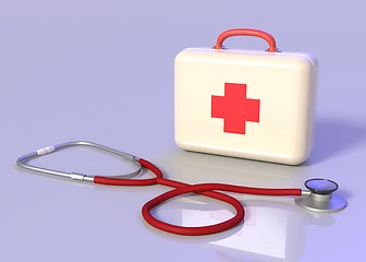 Image showing First aid kit with stethoscope