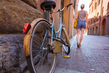 Image showing Retro bycicle on old Italian street.