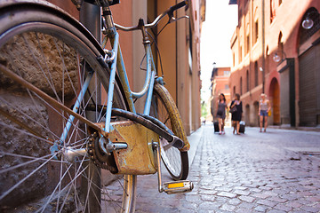 Image showing Retro bycicle on old Italian street.