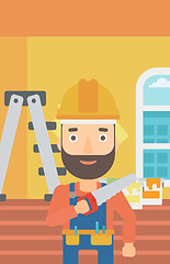 Image showing Smiling worker with saw.