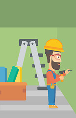 Image showing Constructor hammering nail.