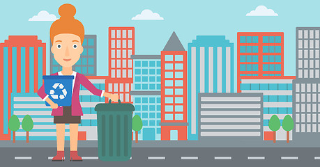 Image showing Woman with recycle bins.