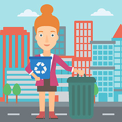 Image showing Woman with recycle bins.