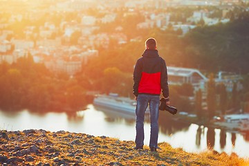 Image showing Photographer at the sunrise