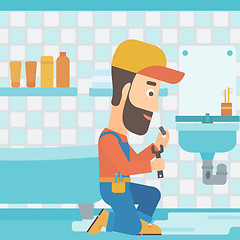 Image showing Man repairing sink.