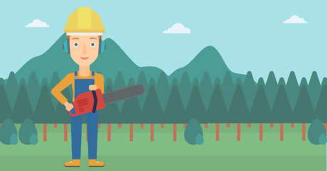 Image showing Lumberjack with chainsaw.