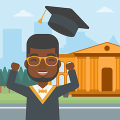 Image showing Graduate throwing up his hat.