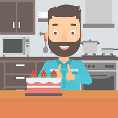 Image showing Man looking at cake.