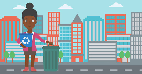 Image showing Woman with recycle bins.