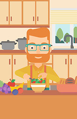 Image showing Man cooking vegetable salad.