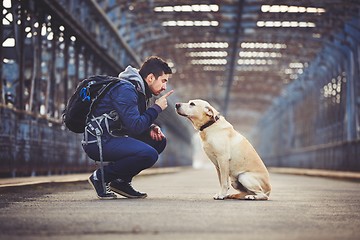 Image showing Man with his dog