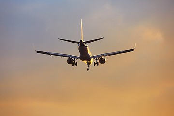 Image showing Airplane at the sunset