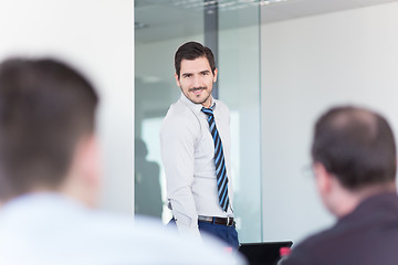 Image showing Relaxed informal business team office meeting.