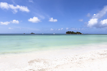 Image showing Paradise beach panorama, Praslin island, Seychelles