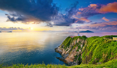 Image showing Hong Kong lighthouse during sunrise